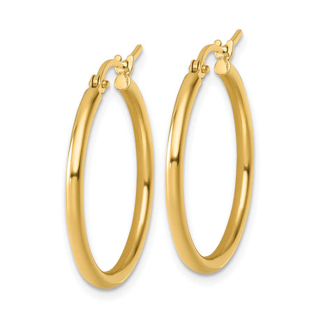 10k Yellow Gold Hoop Earrings, Lightweight Polished Round Hoops with Hinged Clasp for Women