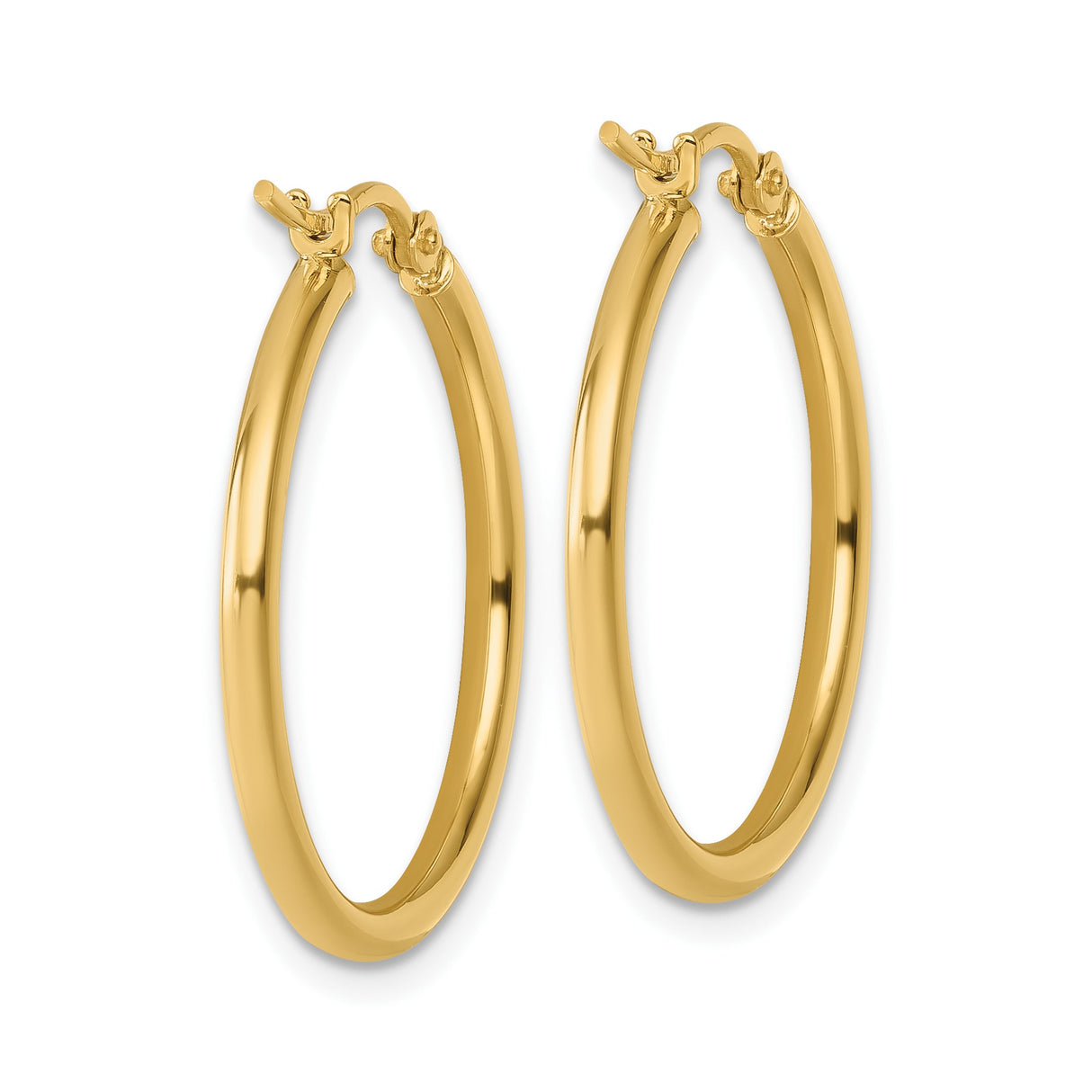 10k Yellow Gold Hoop Earrings, Lightweight Polished Round Hoops with Hinged Clasp for Women