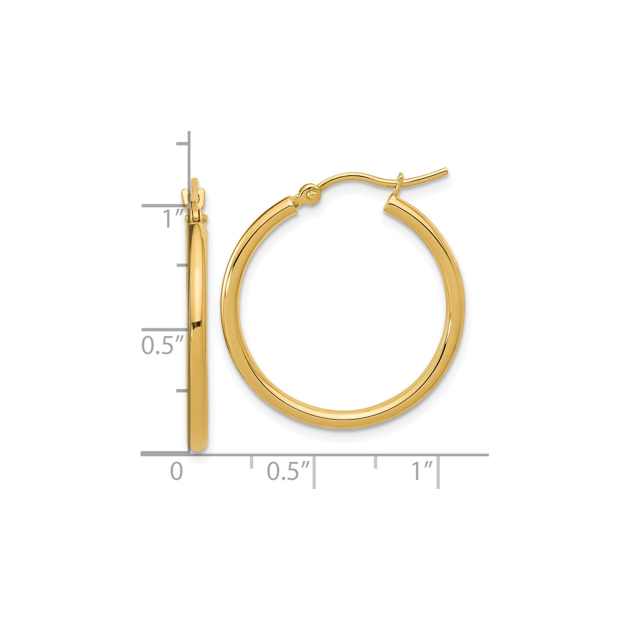 10k Yellow Gold Hoop Earrings, Lightweight Polished Round Hoops with Hinged Clasp for Women