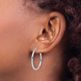 10k White Gold Hoop Earrings, Medium Round Polished Hoops with Hinged Closure for Women