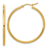 10k Yellow Gold Hoop Earrings, Lightweight Polished Round Style, Classic Medium Size for Women