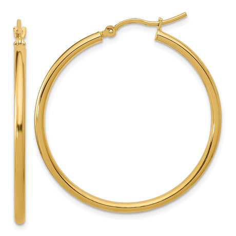 10k Yellow Gold Hoop Earrings, Lightweight Polished Round Style, Classic Medium Size for Women