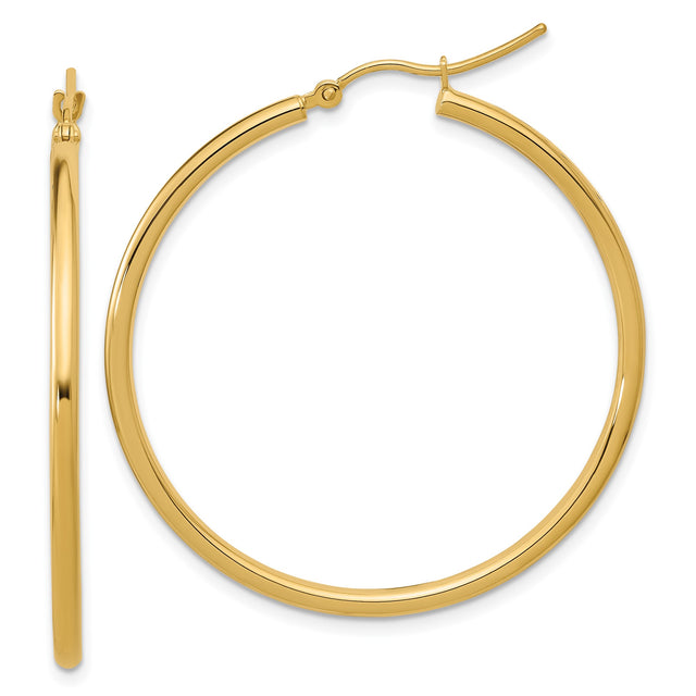 10k Yellow Gold Hoop Earrings, Polished Round Design with Latch-Back Closure