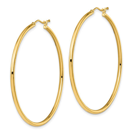 10k Yellow Gold Hoop Earrings, Classic Round Polished Hoops with Latch-Back Closure