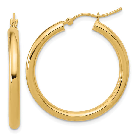 10k Yellow Gold Hoop Earrings, Classic Round Design with High-Polish Finish for Women