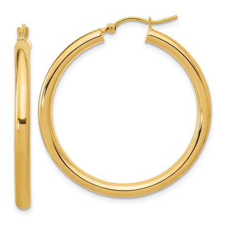 10k Yellow Gold Hoop Earrings, Classic Polished Round Hoops with Latch-Back Closure for Women