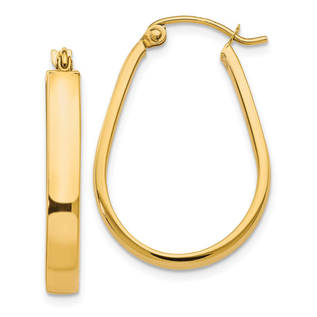 10k Yellow Gold Teardrop Hoop Earrings, Polished Finish, Latch Back Closure for Women