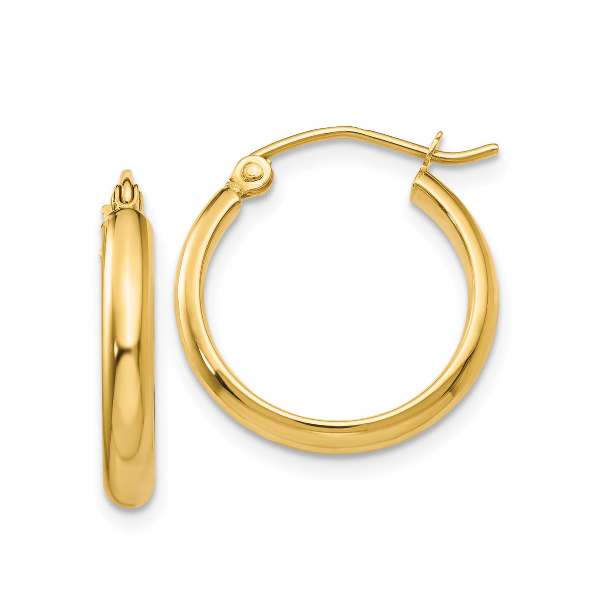 14k Yellow Gold Hoop Earrings, Polished Round Lightweight Design with Latch Back Closure