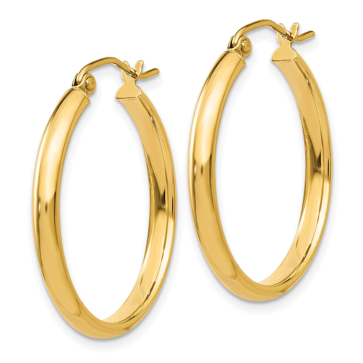 14k Yellow Gold Hoop Earrings, Polished Round Design with Hinged Clasp for Women