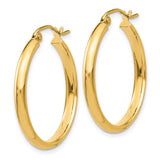 14k Yellow Gold Hoop Earrings, Polished Round Design with Hinged Clasp for Women