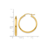 14k Yellow Gold Hoop Earrings, Polished Round Design with Hinged Clasp for Women
