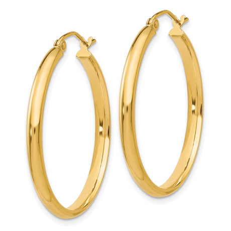14k Yellow Gold Hoop Earrings, Classic Round Polished Design, Medium Lightweight Style for Women
