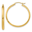 14k Yellow Gold Hoop Earrings, Classic Round Polished Design, Medium Lightweight Style for Women