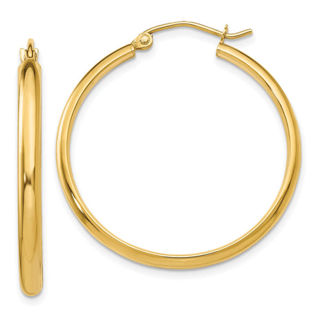 14k Yellow Gold Hoop Earrings, Classic Round Polished Design, Medium Lightweight Style for Women