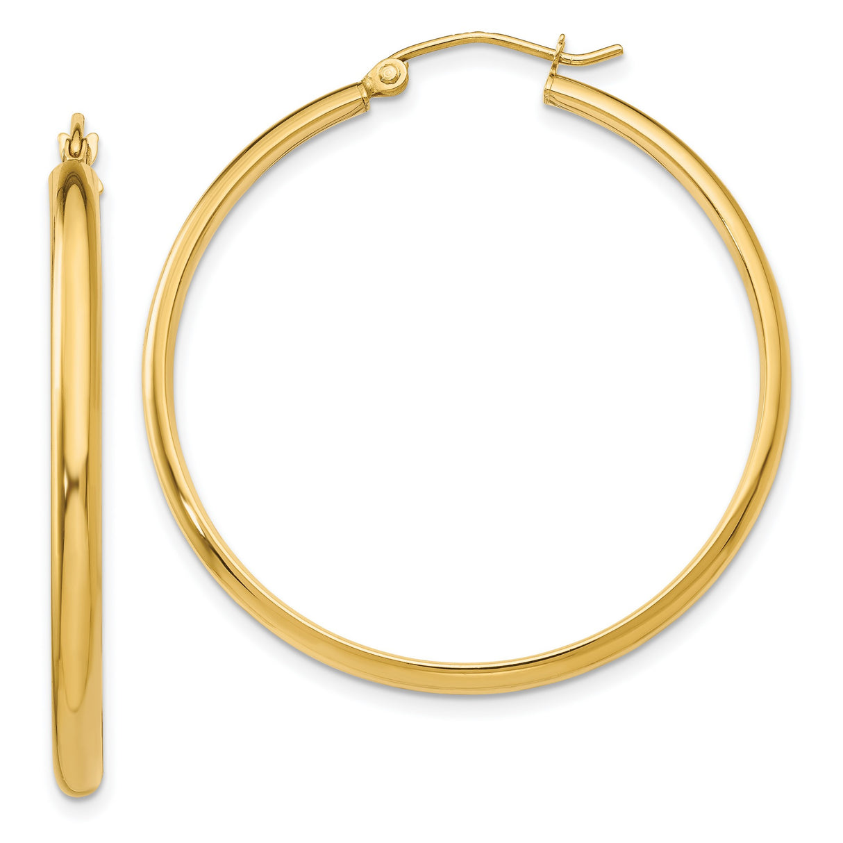 14k Yellow Gold Hoop Earrings, Classic Polished Lightweight Round Hoops for Women