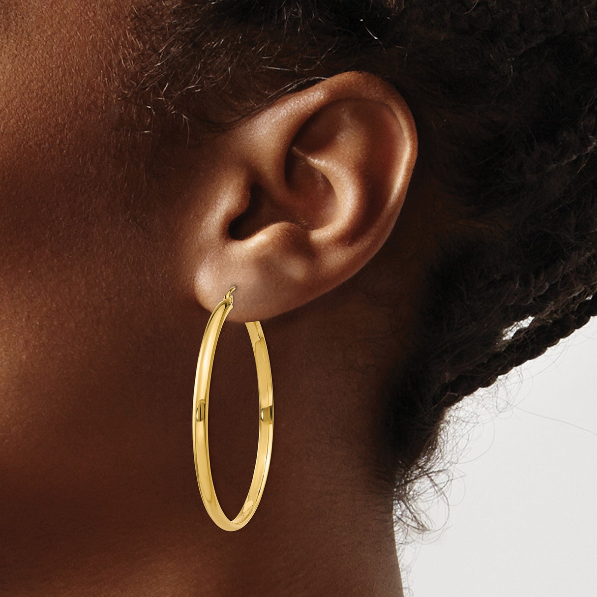 14k Yellow Gold Hoop Earrings, Classic Polished Large Round Lightweight Design for Women