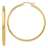 14k Yellow Gold Hoop Earrings, Classic Polished Large Round Lightweight Design for Women