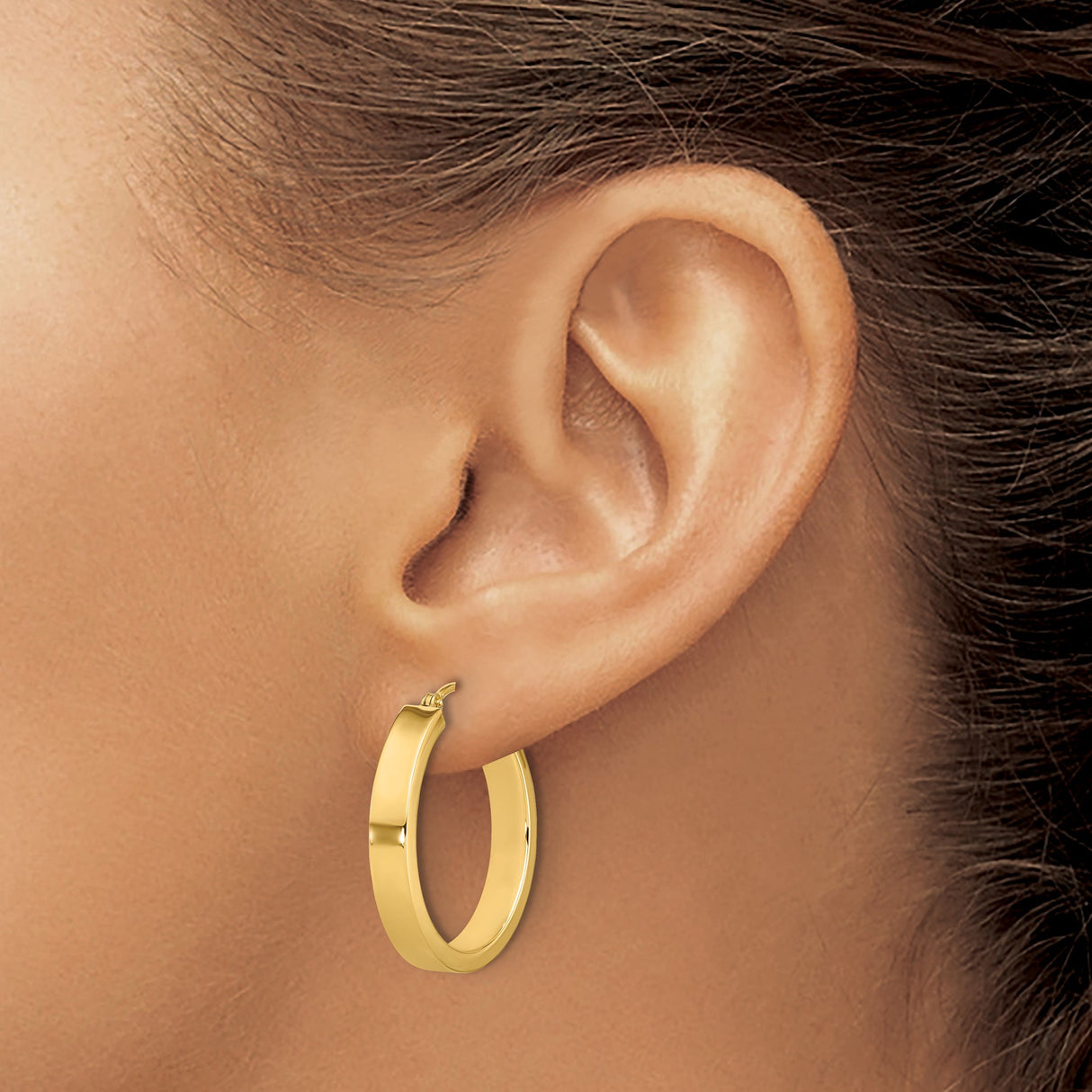 14k Yellow Gold Hoop Earrings, Smooth Polished Medium Lightweight Round Design