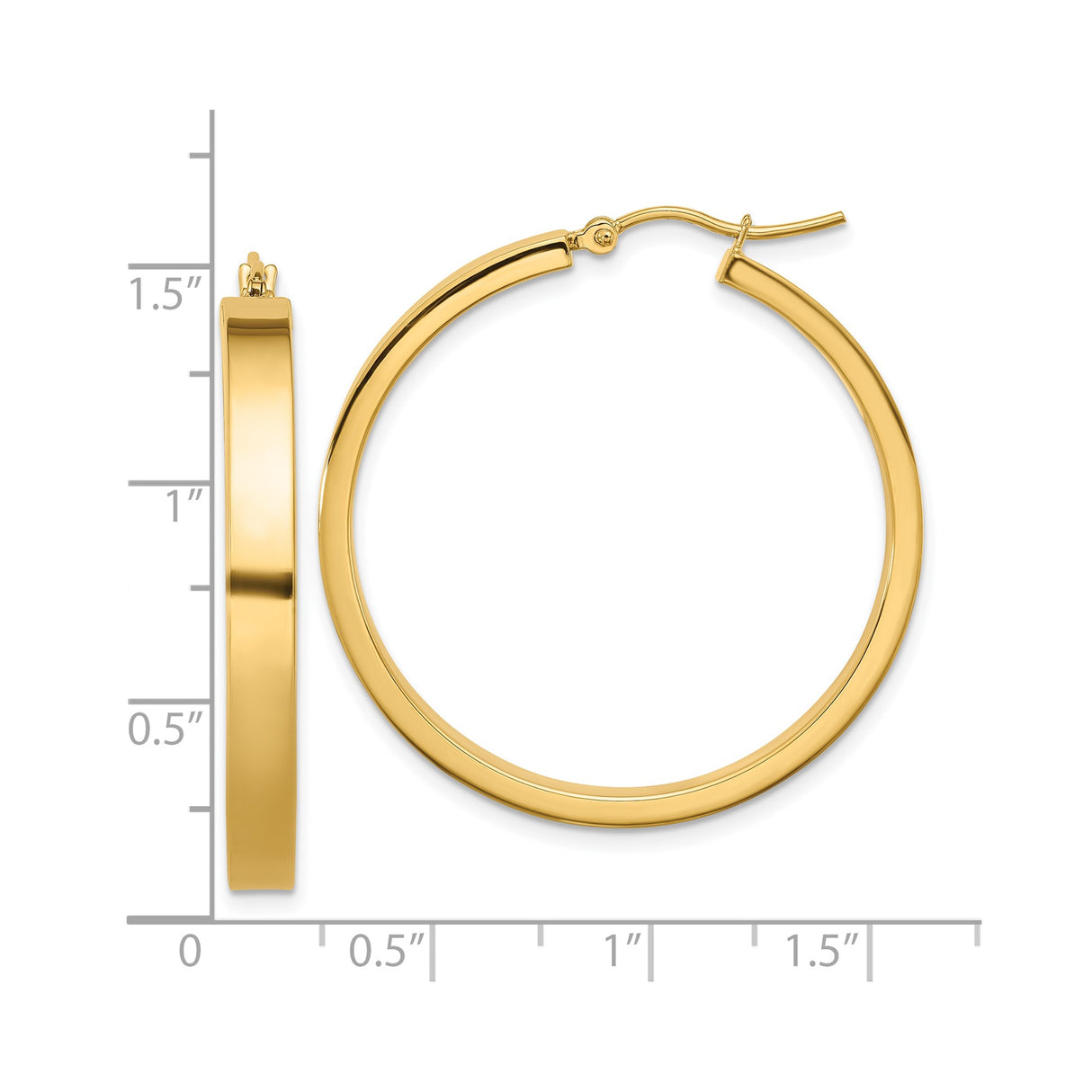 14k Yellow Gold Hoop Earrings, Classic Polished Round Design, Lightweight Minimalist Style