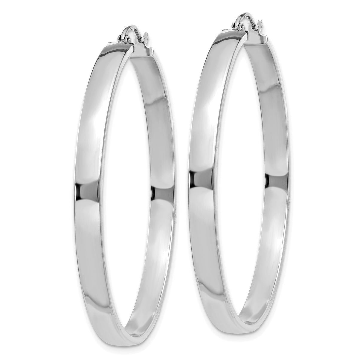 14k White Gold Hoop Earrings, Polished Minimalist Open Design, Lightweight Everyday Jewelry