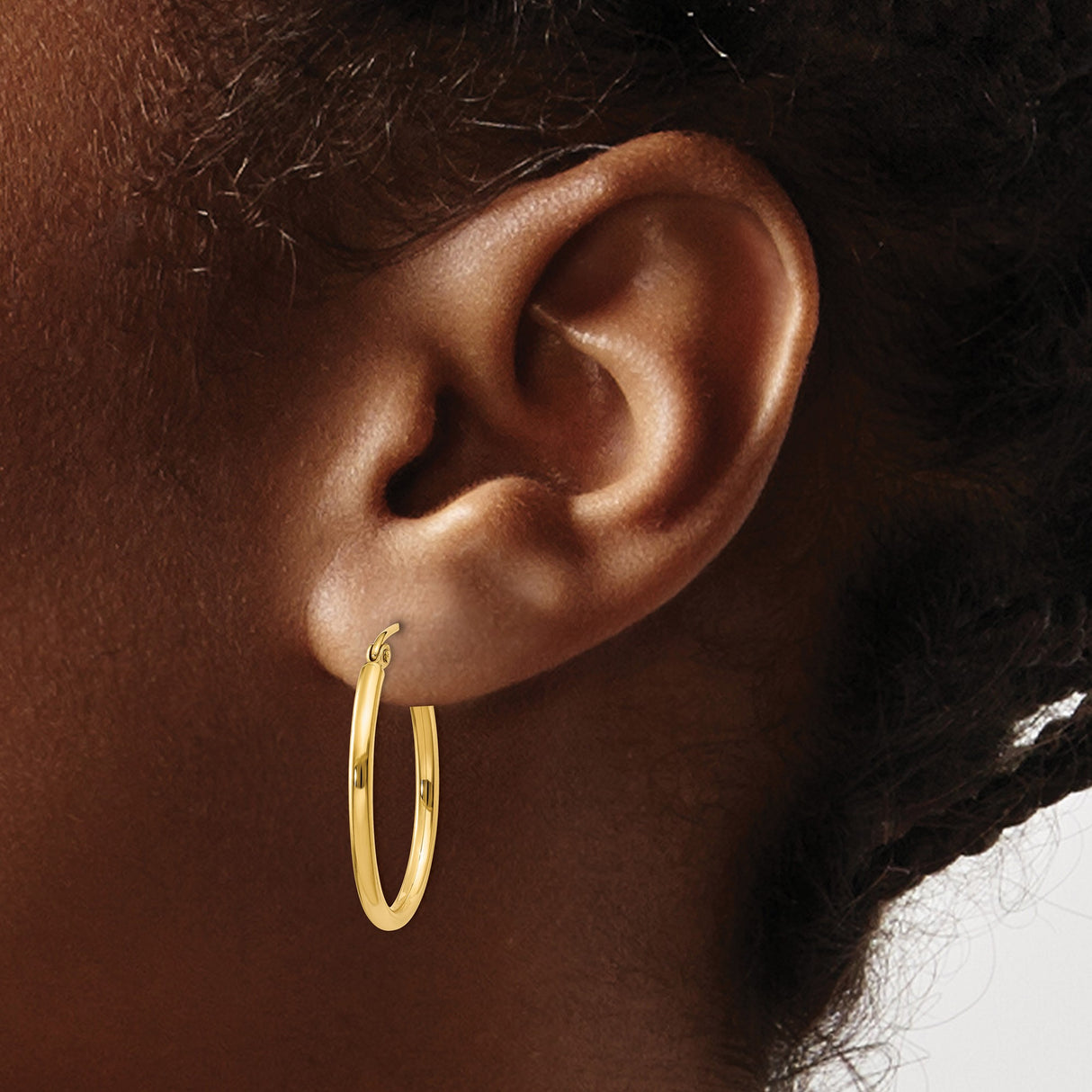14k Yellow Gold Hoop Earrings, Polished Medium Size with Latch Back, Classic Minimalist Style for Women