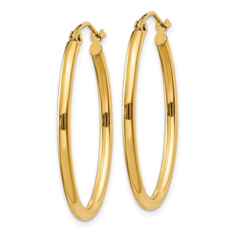 14k Yellow Gold Hoop Earrings, Medium Oval Polished Hoops with Latch Back for Women