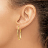 14k Yellow Gold Hoop Earrings, Medium Oval Polished Hoops with Latch Back for Women
