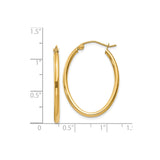 14k Yellow Gold Hoop Earrings, Medium Oval Polished Hoops with Latch Back for Women