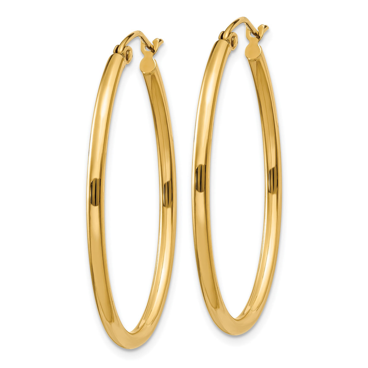 14k Yellow Gold Hoop Earrings, Medium Classic Polished Hoops with Hinged Clasp for Women