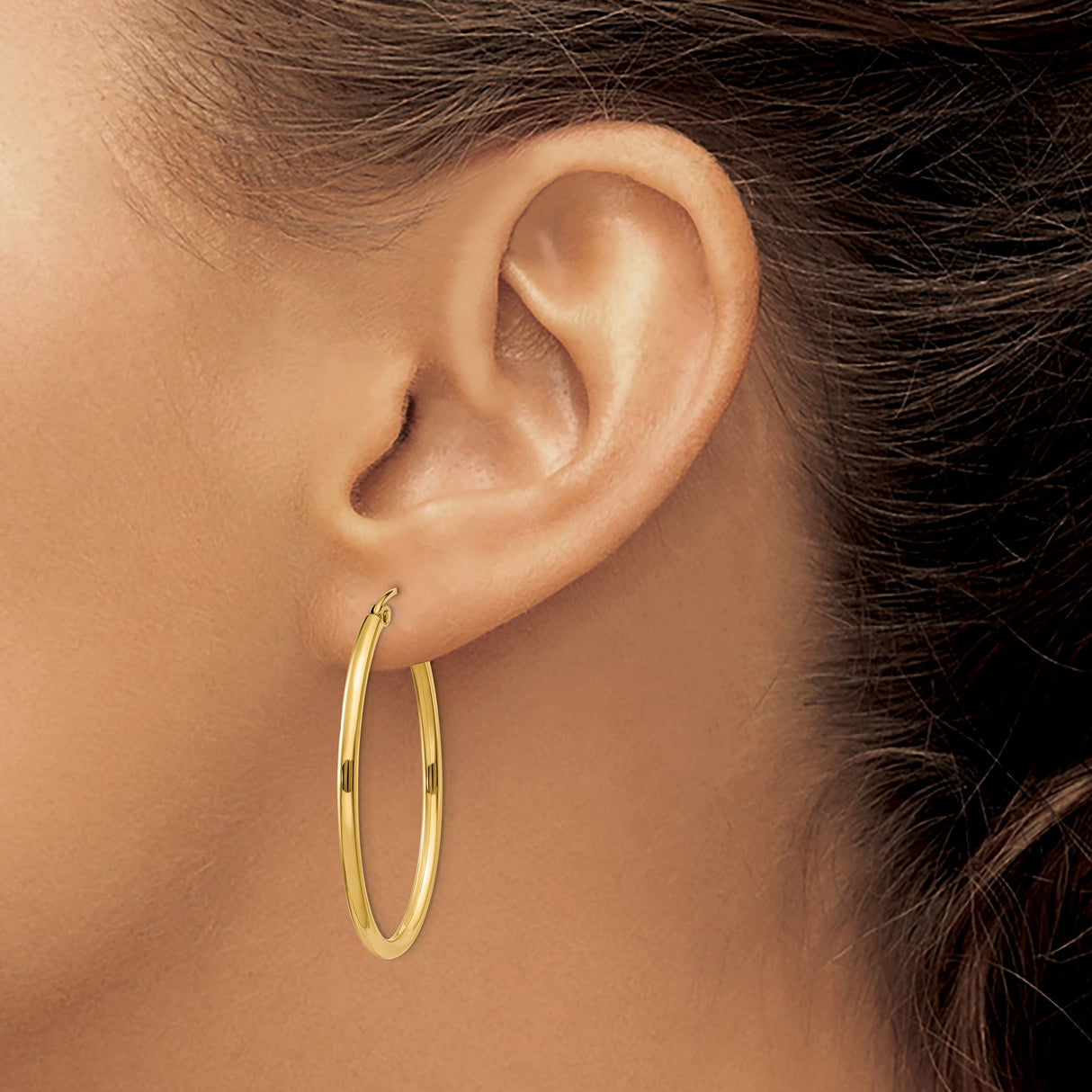 14k Yellow Gold Hoop Earrings, Medium Classic Polished Hoops with Hinged Clasp for Women