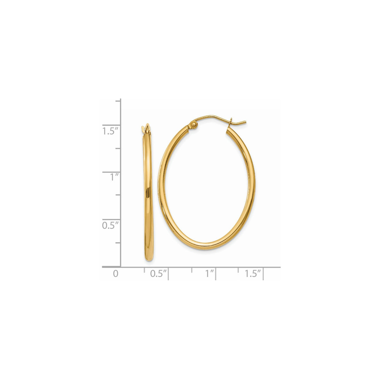 14k Yellow Gold Hoop Earrings, Medium Classic Polished Hoops with Hinged Clasp for Women