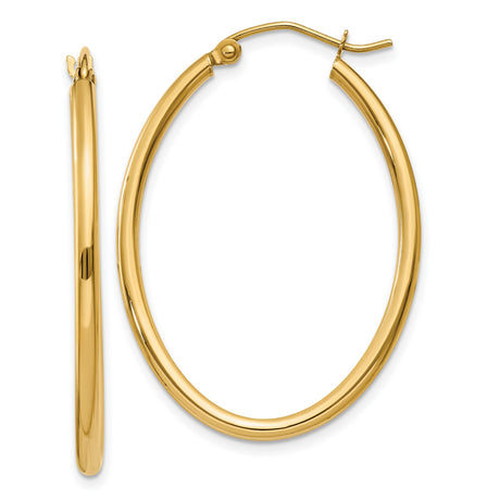 14k Yellow Gold Hoop Earrings, Medium Classic Polished Hoops with Hinged Clasp for Women