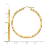 10k Yellow Gold Hoop Earrings, Diamond Cut with Textured High Polish Finish, Lightweight Classic Style