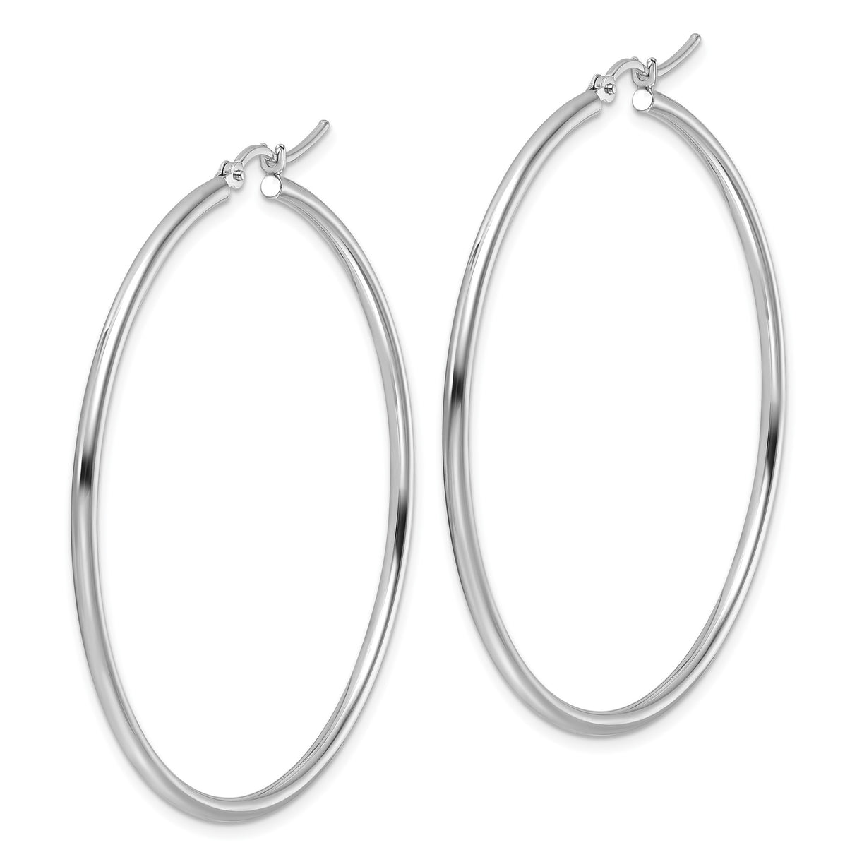 10k White Gold Hoop Earrings, Hinged Closure, Polished Lightweight Round Design