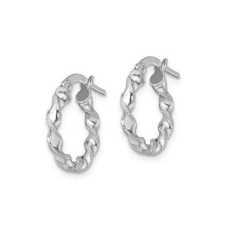 10k White Gold Hoop Earrings with Twisted Rope Design, Lightweight and Polished Style