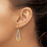 10k Two Tone Gold Dangle Earrings with Textured White Gold Accents, Geometric Drop Design