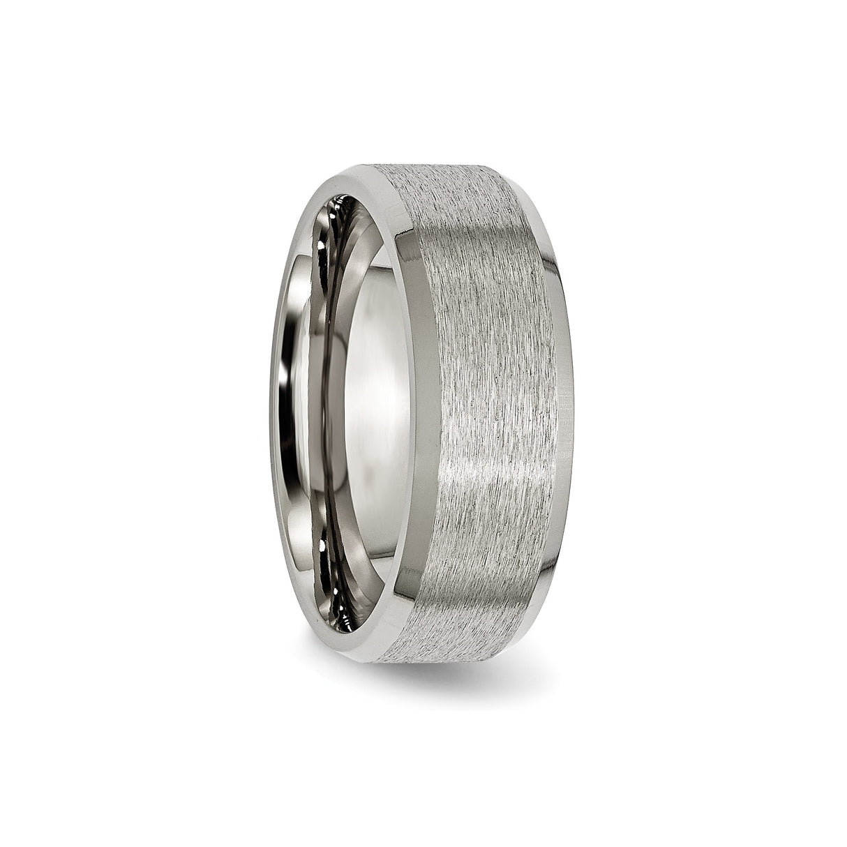Titanium Mens Wedding Band, Brushed Center with Polished Beveled Edges, 8mm Comfort Fit Ring