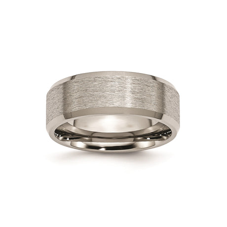 Titanium Wedding Band Ring, 8mm Brushed Center with Polished Beveled Edges, Comfort Fit