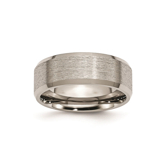 Titanium Mens Wedding Band, Brushed Center with Polished Beveled Edges, 8mm Matte Finish Ring