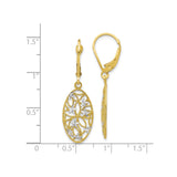 10k Yellow Gold Drop Earrings with Rhodium Accents, Floral Filigree Leverback Design