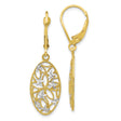 10k Yellow Gold Drop Earrings with Rhodium Accents, Floral Filigree Leverback Design