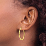 10k Yellow Gold Hoop Earrings with Hammered Texture and Polished Finish for Women