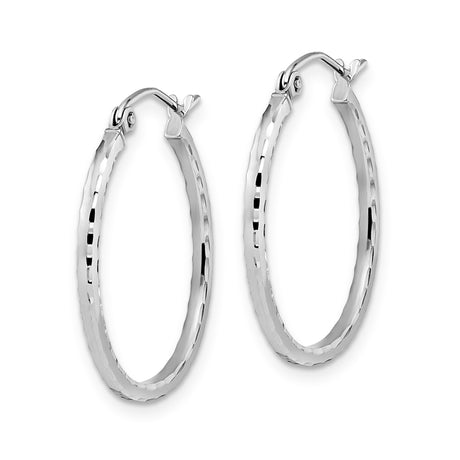 10k White Gold Hoop Earrings with Hammered Textured Finish, Lightweight Modern Design