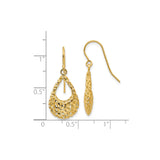 10k Yellow Gold Teardrop Dangle Earrings with Textured Diamond Cut Filigree Design