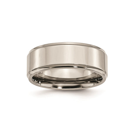 Titanium Mens Wedding Band with Brushed Center and Polished Beveled Edges, 8mm Comfort Fit Ring