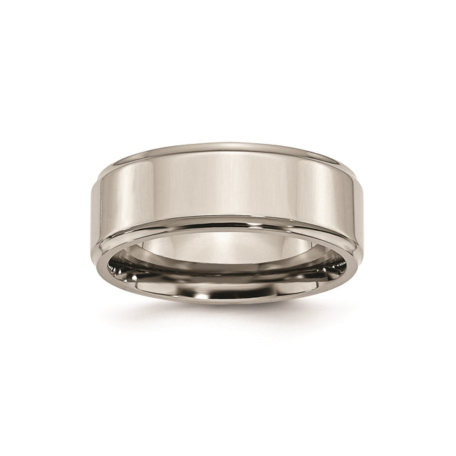 Titanium Mens Wedding Band with Brushed Center and Polished Beveled Edges, 8mm Comfort Fit Ring