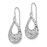 10k White Gold Teardrop Dangle Earrings, Diamond Cut Textured Finish, Lightweight Drop Design