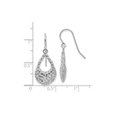 10k White Gold Teardrop Dangle Earrings, Diamond Cut Textured Finish, Lightweight Drop Design