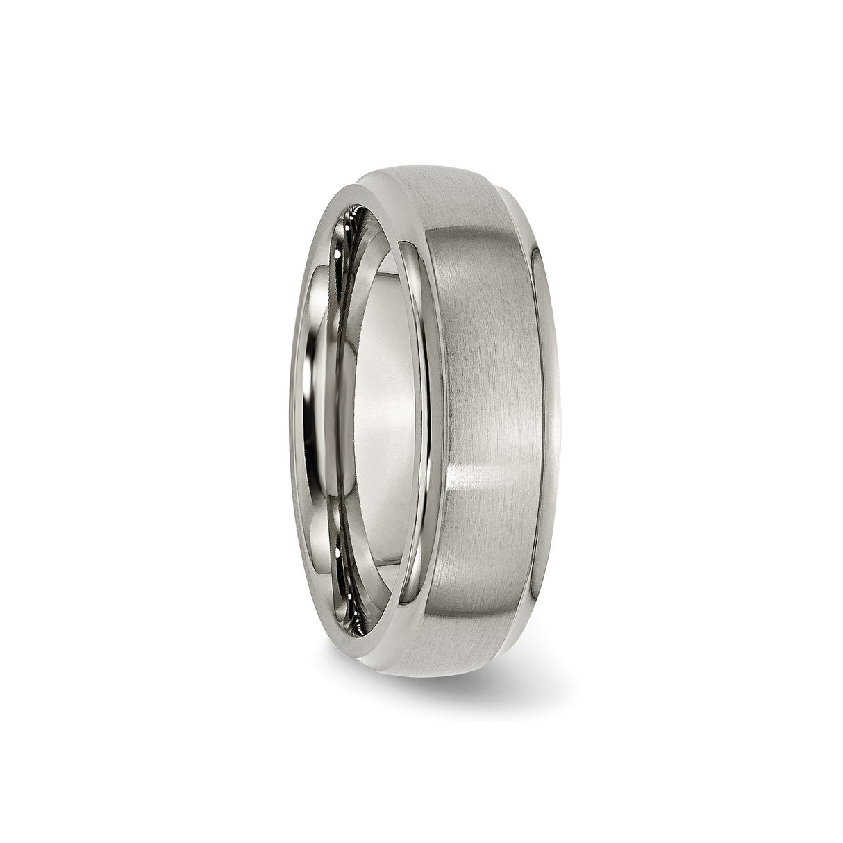 Titanium Mens Wedding Band, 7mm Brushed Center with Polished Beveled Edges, Comfort Fit Ring