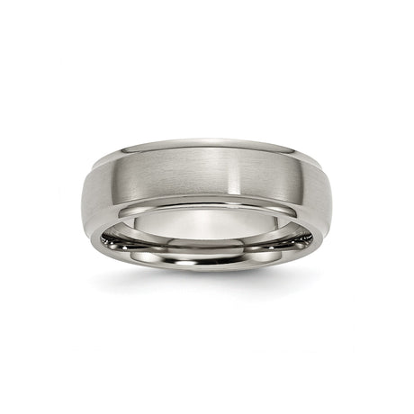Titanium Mens Wedding Band, Brushed Center with Polished Beveled Edges, 7mm Comfort Fit Ring